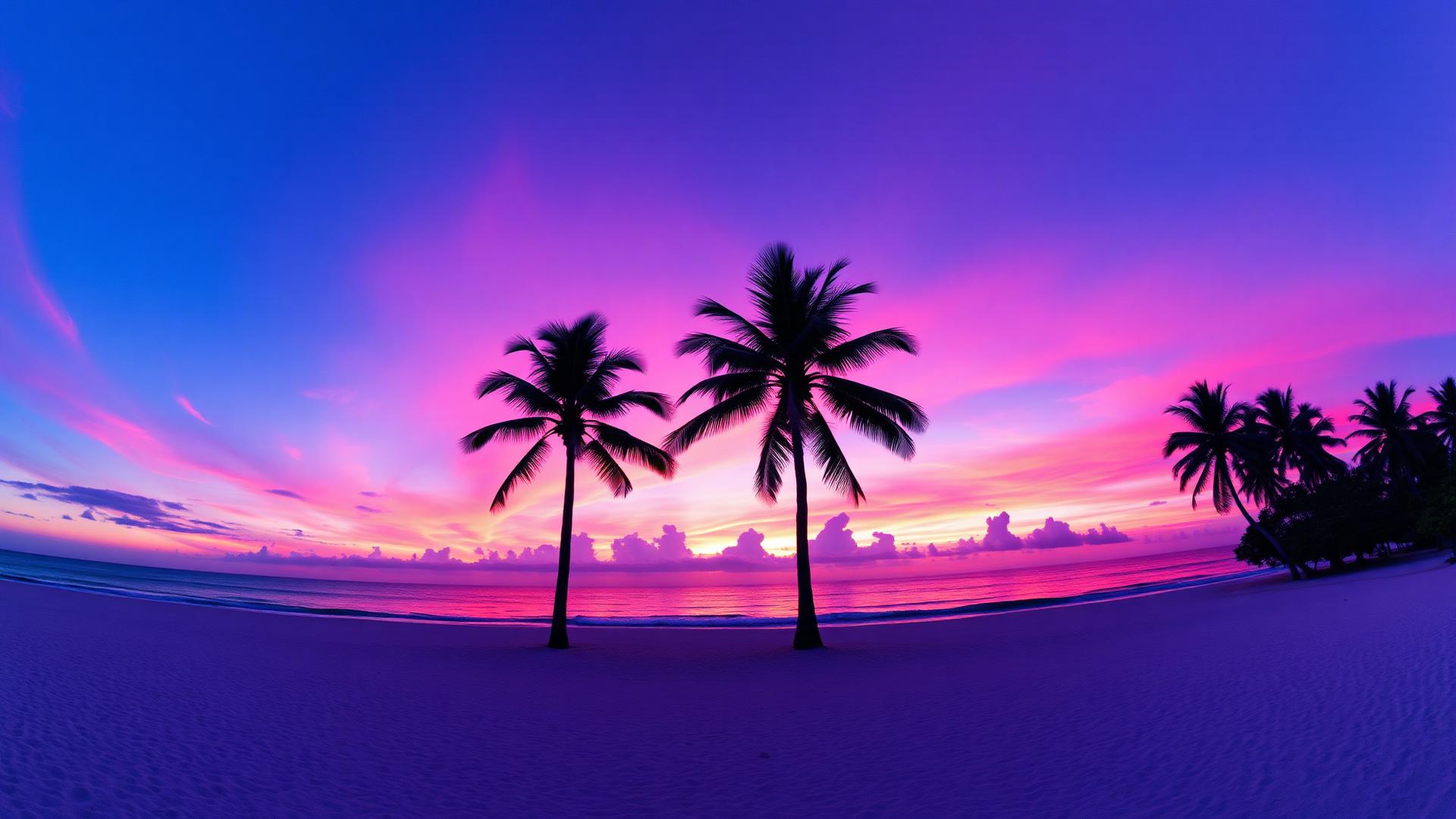 Dating AI banner - palm trees and a neon tropical sunset over the ocean